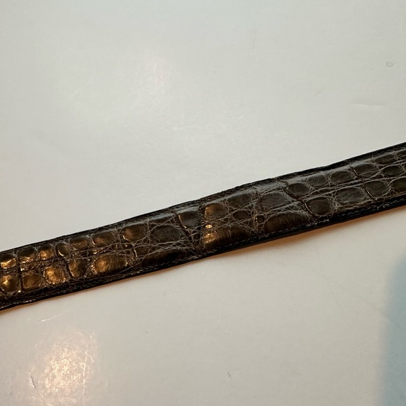 Vintage Brass Boot Genuine Alligator belt gray Italy 32